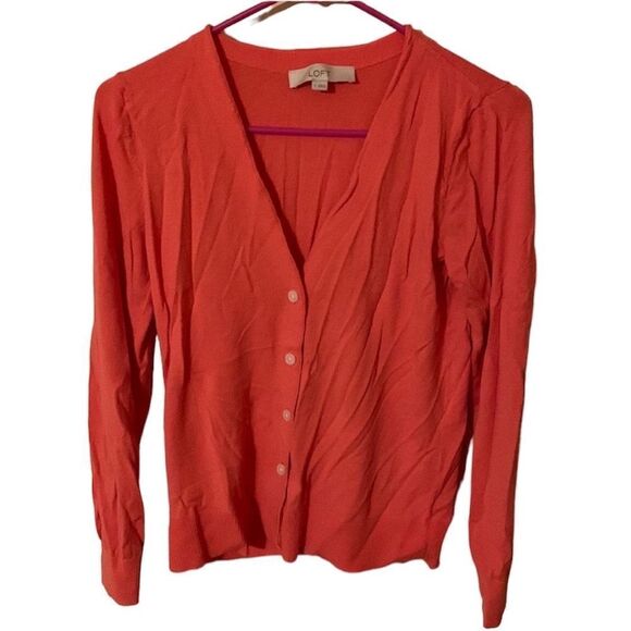 Loft light V-neck coral color cardigan button down sweater - Picture 1 of 5